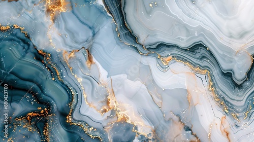 Abstract Marble Swirls in Blue and Gold