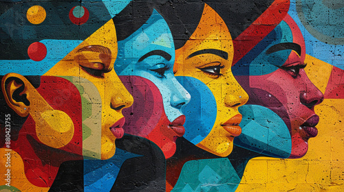 A colorful urban mural by a woman artist splashes paint across a grungy street wall