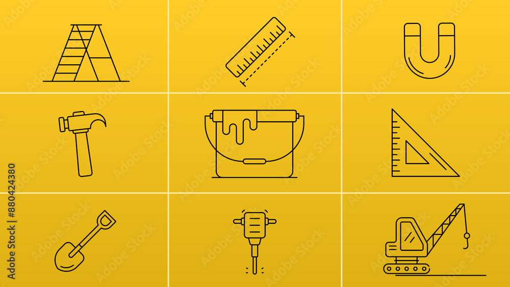 Construction And Tools Line Icons Stock Template | Adobe Stock