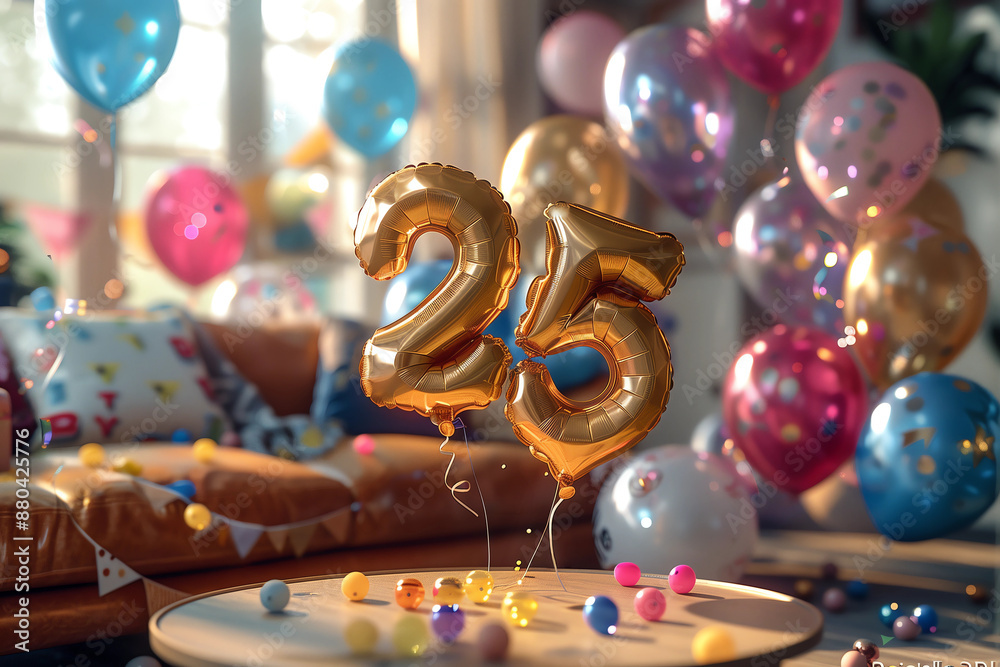 Golden Number 25 Twenty Five Made From An Inflatable Balloon On A
