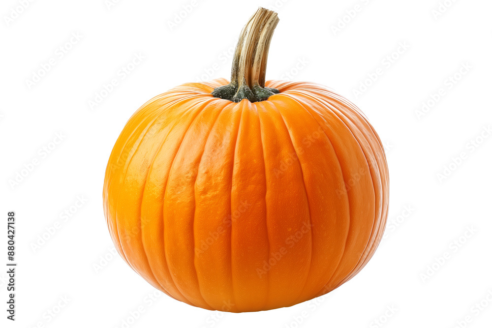 Orange pumpkin with a green stem isolated on a white background, great for autumn themes and decorations Orange pumpkin with a green stem isolated on a white background, great for autumn themes and decorations