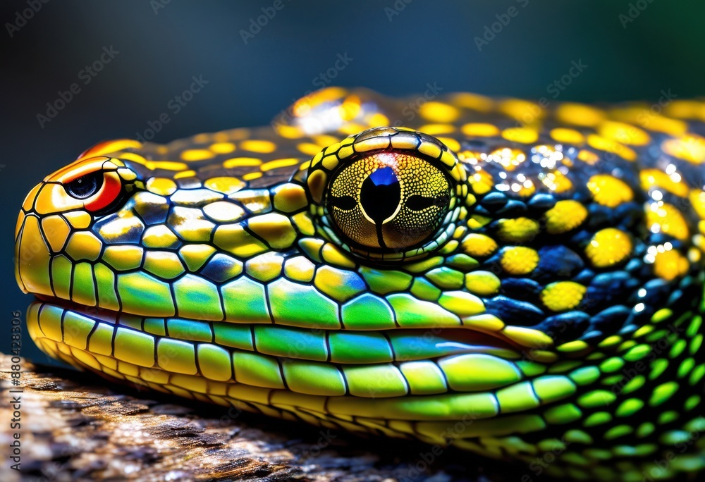 Fototapeta premium glistening snake scales resting white pebbles, shiny, serpent, reptile, patterned, pale, stones, sleek, reclining, shine, glow, texture, serpentine, glint