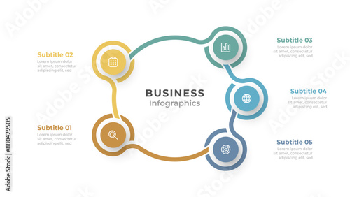 Vector infographic design template. Business concept with 5 options, steps, or processes. Ideal for workflow layouts, diagrams, and web design.