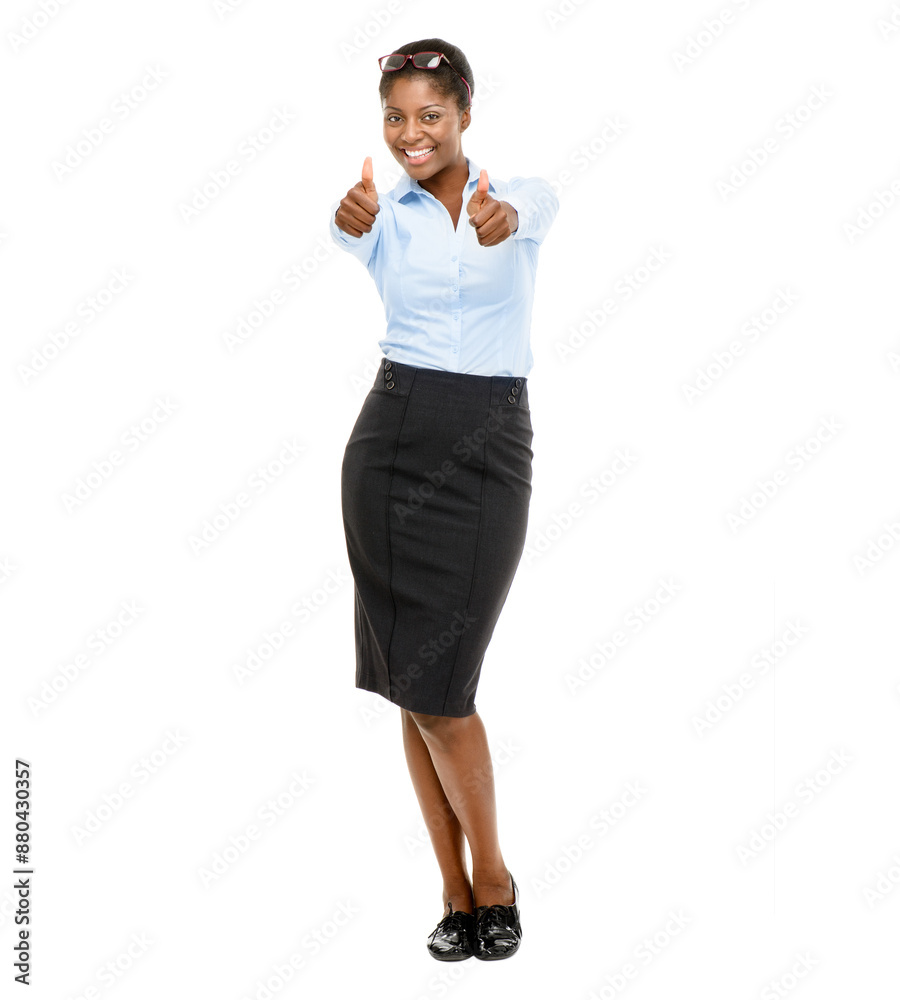 Portrait, thumbs up and business woman in studio for good news, promotion and agreement. Professional, corporate and black person with emoji, hand gesture or sign for thank you on white background Portrait, thumbs up and business woman in studio for good news, promotion and agreement. Professional, corporate and black person with emoji, hand gesture or sign for thank you on white background