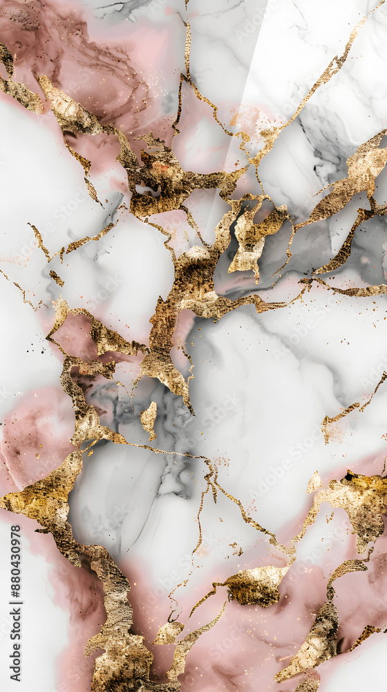 Fototapeta premium White marble image with gold and pink background