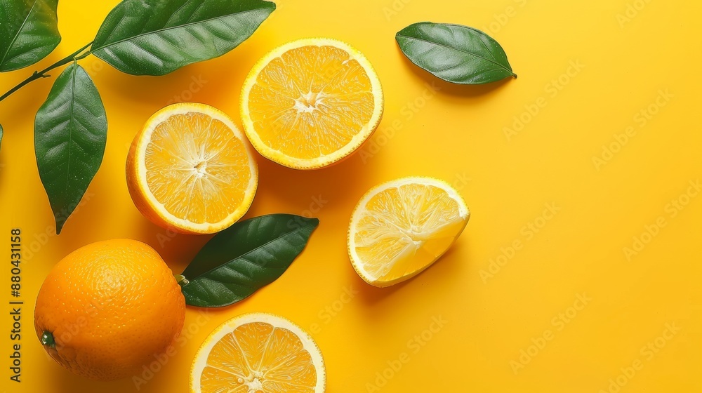 Sliced Oranges on Yellow Background Sliced Oranges on Yellow Background