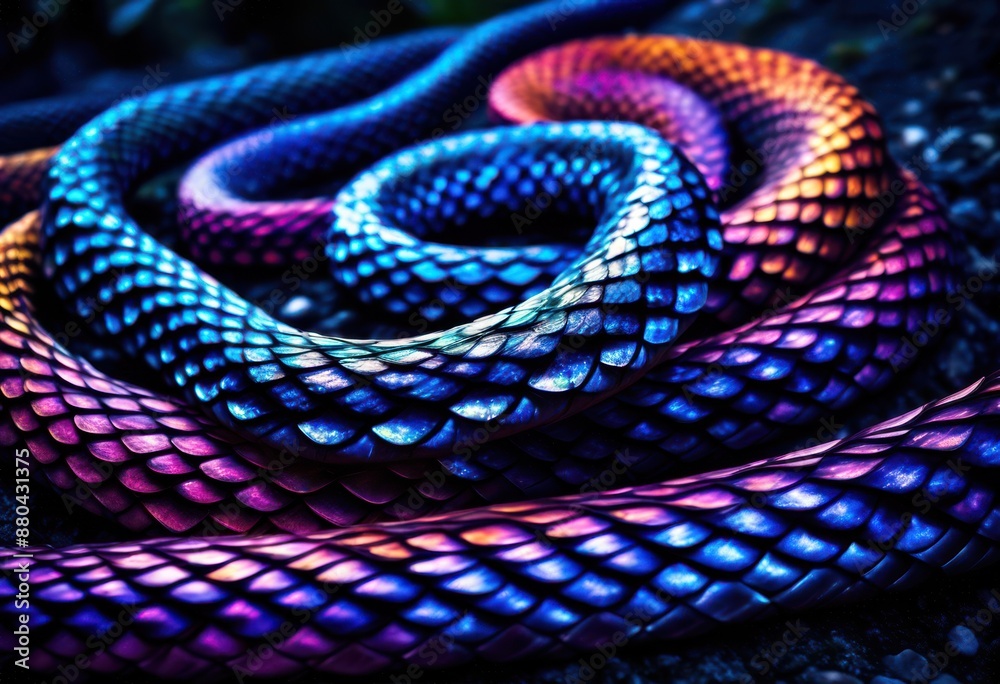 Fototapeta premium twilight serpent scales moonlight artwork, snake, reptile, pattern, texture, nature, animal, shiny, reflective, metallic, silver, dark, shadow, reflection