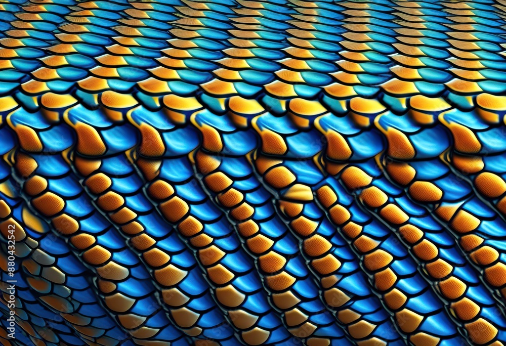 Naklejka premium vibrant blue background snake scales exotic reptile skin design, pattern, texture, nature, wildlife, colorful, shiny, iridescent, seamless, fashion, trendy