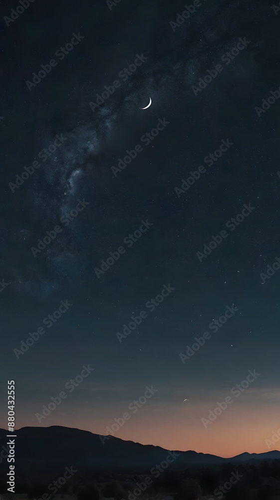 Fototapeta premium Nocturnal Beauty: Crescent Moon and Majestic Mountains