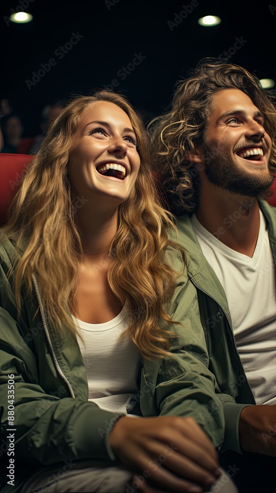 Young couple watches a movie in the cinema Young couple watches a movie in the cinema