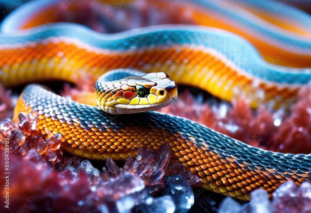 Fototapeta premium glistening snake scales icy crystals background, shimmering, glinting, glimmering, glint, glittering, glitter, glimmer, gleaming, shining, reflecting, reflective
