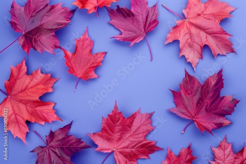 Printed pattern of orange metallic leaves on violet background © Антон Сальников