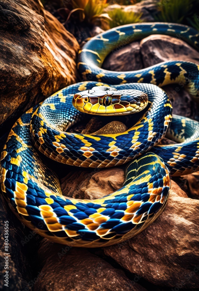 Obraz premium majestic snake coiled aged rock formation nature, reptile, slithering, tall, ancient, stone, wildlife, wilderness, serpent, reptilian, curled, wrapped