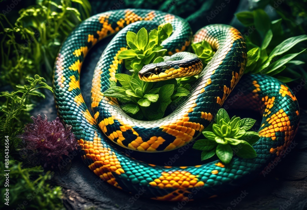 mystical herbs enveloped serpentine snake, reptile, slithering, wildlife, plants, foliage, garden, lush, greenery, flora, fauna, wilderness, jungle mystical herbs enveloped serpentine snake, reptile, slithering, wildlife, plants, foliage, garden, lush, greenery, flora, fauna, wilderness, jungle