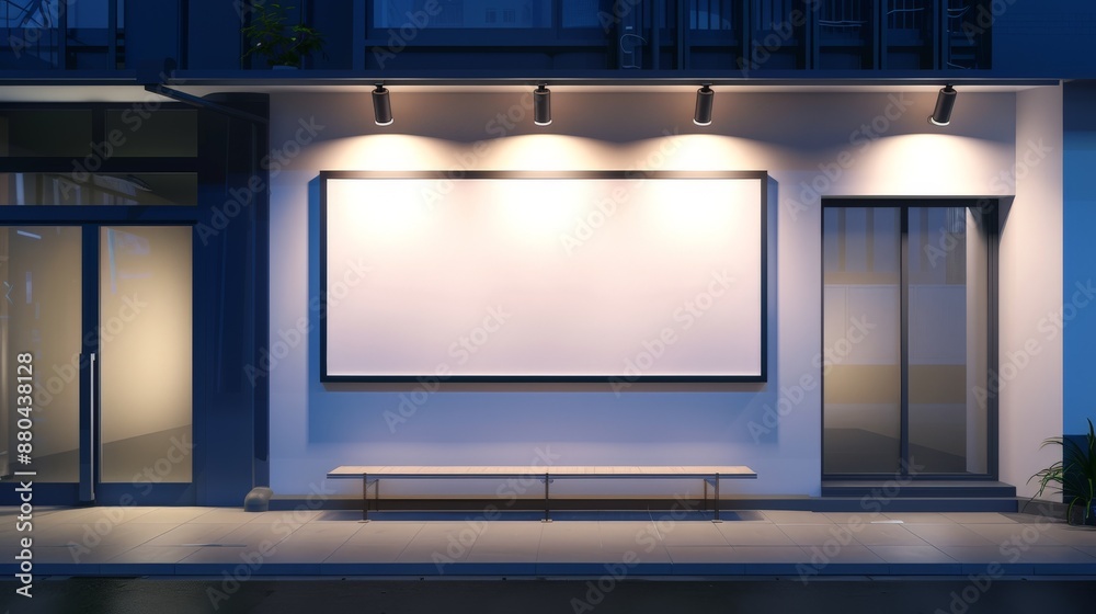 Fototapeta premium Empty Storefront with Blank Sign at Night