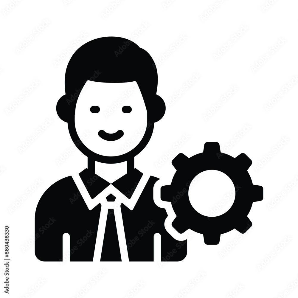 Male avatar with cogwheel showing concept icon of hr management in modern style Male avatar with cogwheel showing concept icon of hr management in modern style