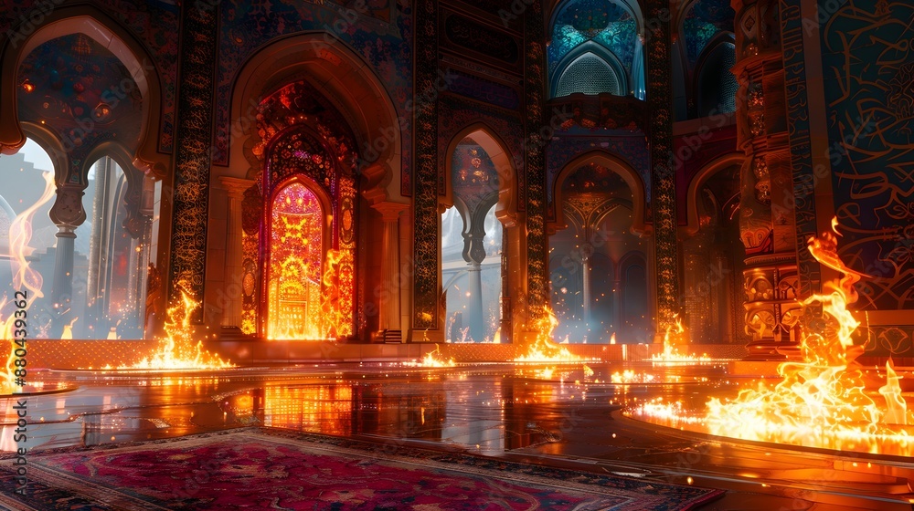 Ornate Persian Fire Temple with Glowing Mosaic Interiors Ornate Persian Fire Temple with Glowing Mosaic Interiors