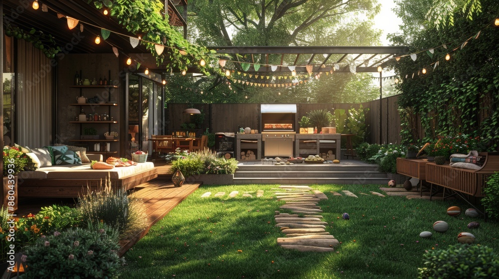 A family enjoying an Easter barbecue in a backyard. A family enjoying an Easter barbecue in a backyard.