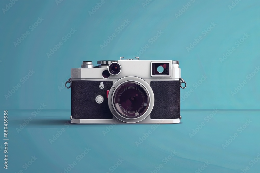 illustration of retro camera with lens on blue background illustration of retro camera with lens on blue background