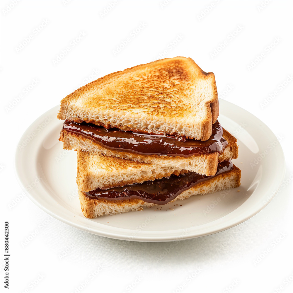 sandwich with chocolate jam on plate, white background, Ai generated Images sandwich with chocolate jam on plate, white background, Ai generated Images