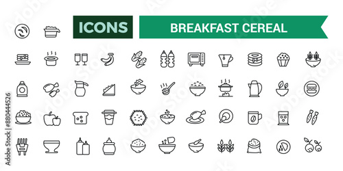 Breakfast cereal icons set outline vector. Outline icons pack. Editable vector line icon set and illustration for web and UI application.