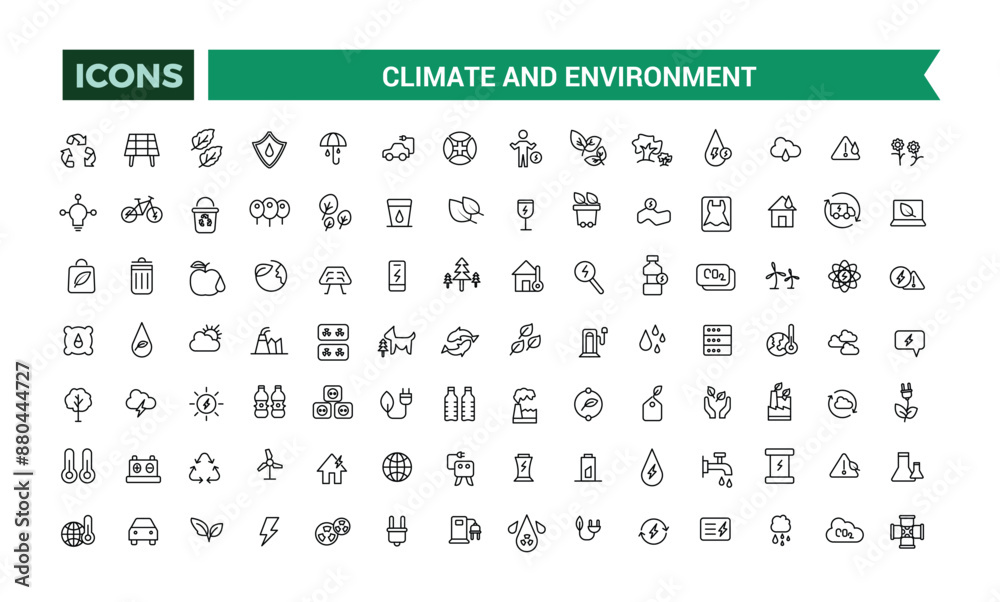 Climate and Environment icons set. Outline icons pack. Editable vector line icon set and illustration for web and UI application. Climate and Environment icons set. Outline icons pack. Editable vector line icon set and illustration for web and UI application.