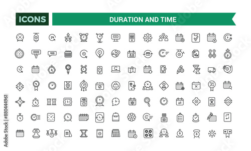 Duration and Time icons set outline vector.Outline icons pack. Editable vector line icon set and illustration for web and UI application.