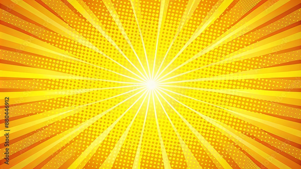 Obraz premium Vibrant yellow background features abstract, geometric rays in a bold, graphic, and modern pop art style.