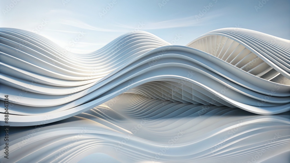 Sleek, modernist waves undulate across a pristine white abstract background, evoking futuristic architecture and innovative design concepts. Sleek, modernist waves undulate across a pristine white abstract background, evoking futuristic architecture and innovative design concepts.