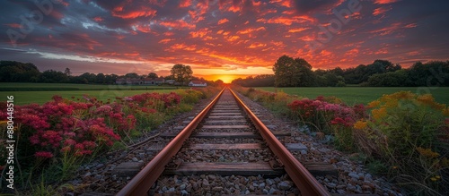 Wallpaper Mural Tranquil Sunset Over Railroad Tracks Torontodigital.ca