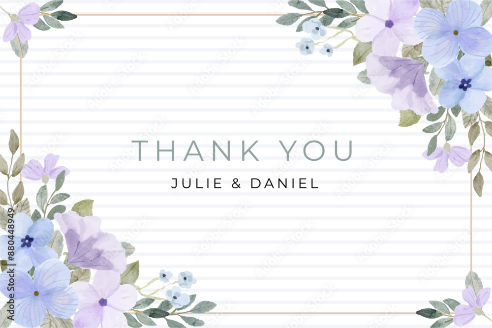 Fototapeta premium soft purple blue floral watercolor frame