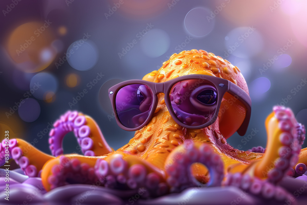 Stylish Octopus on Teal Background Stylish Octopus on Teal Background