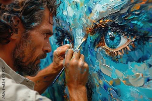 Artist Creating a Mural: An artist painting a large mural, showcasing the growth of creativity and artistic expression. 