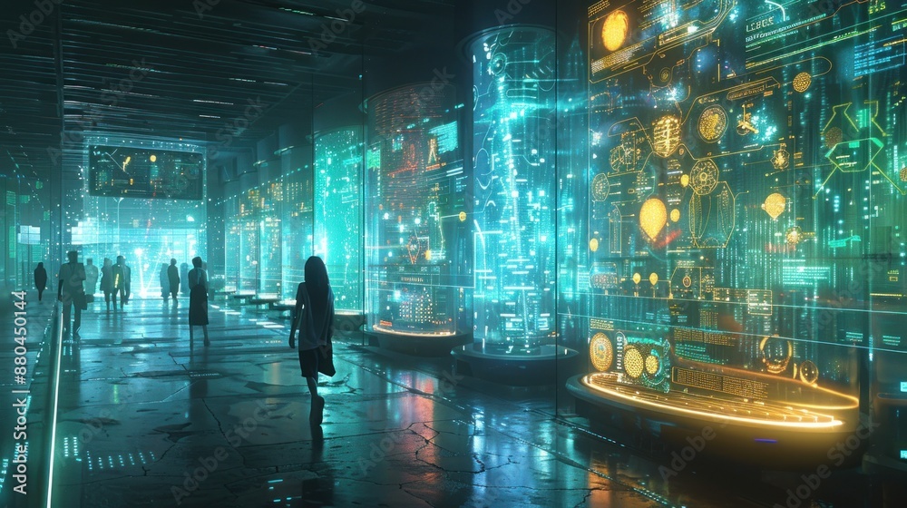 Futuristic Cityscape with Holographic Displays Futuristic Cityscape with Holographic Displays