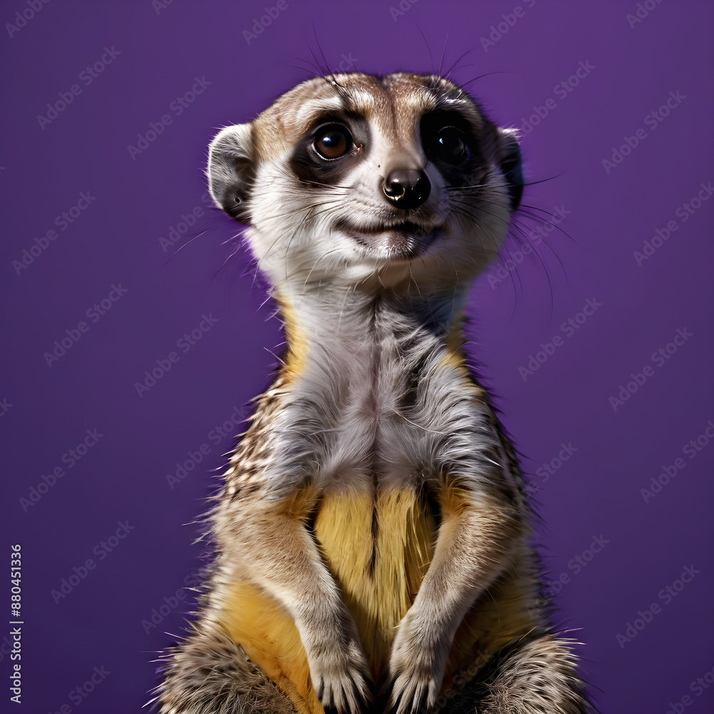Fototapeta premium Cute meerkat on a purple background. Studio shot.