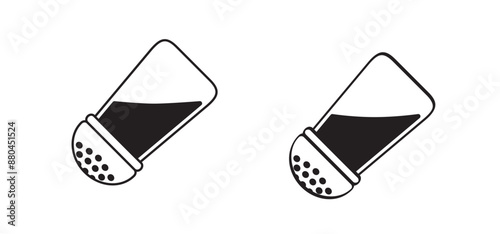 Glass pepper and salt shaker. Kitchen tools. Spice symbol or icon. Seasoning and condiment shakers. Stock, alt and pepper container. Seasoning jar logo. Salt or pepper mill. Spice bottle