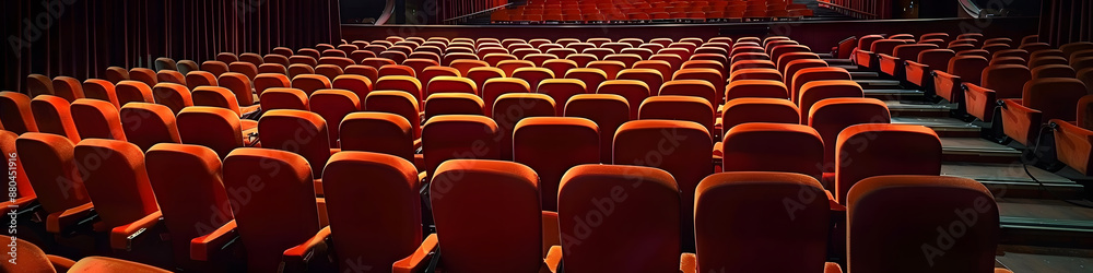 Cinema or theatre auditorium with red seats background Cinema or theatre auditorium with red seats background