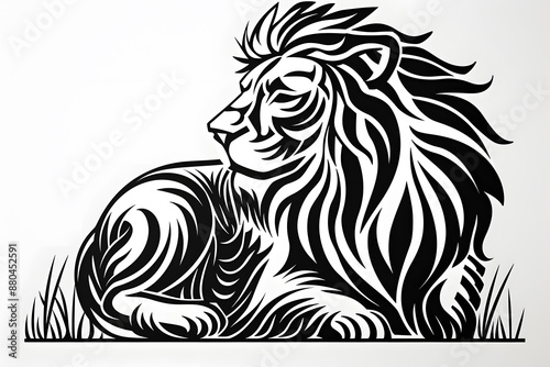 Wallpaper Mural Hand drawn lion silhouette in a minimal style. Black and white graphic illustration isolated on transparent background Torontodigital.ca