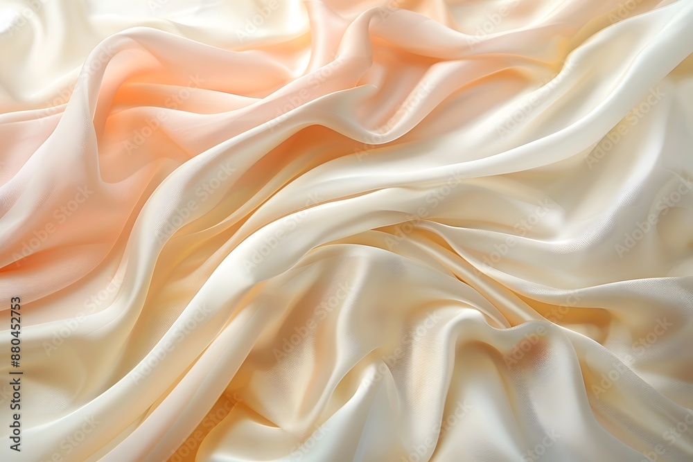 Luxurious Cream and Peach Silk Fabric with Elegant Folds Luxurious Cream and Peach Silk Fabric with Elegant Folds
