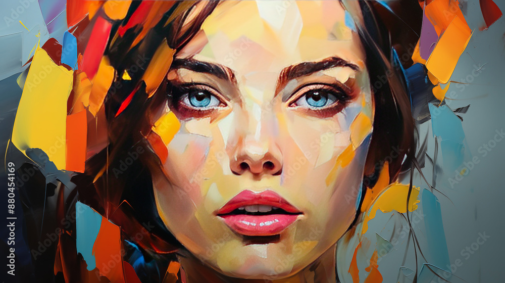 Obraz premium Portrait Of Women With Brush Stroke Vibrant Oil Painting