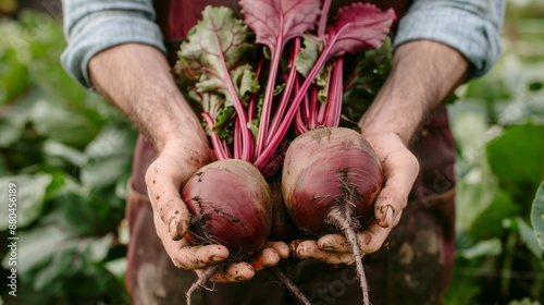 Farm Worker Holding Fresh Beets