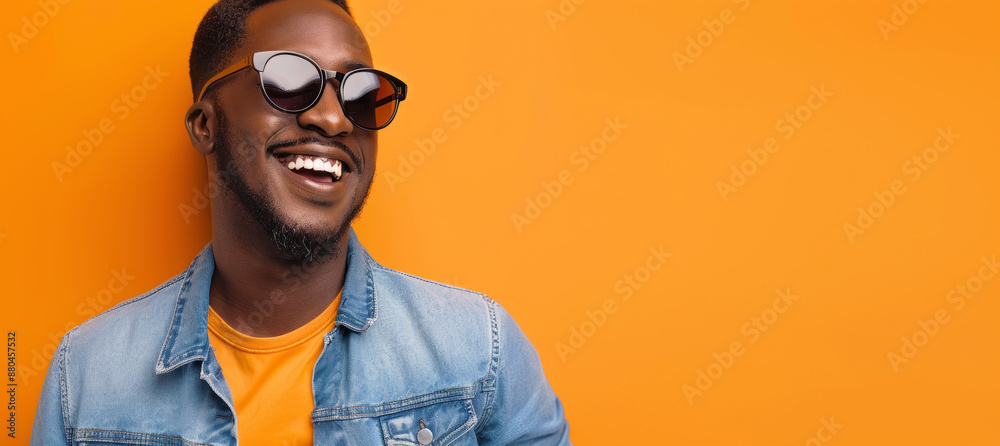 Happy man in a stylish sunglasses on orange wall background. Ideal advertising for accessories eyewear stores. Happy man in a stylish sunglasses on orange wall background. Ideal advertising for accessories eyewear stores.