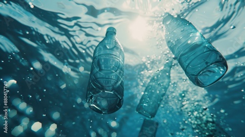 The underwater floating bottles photo