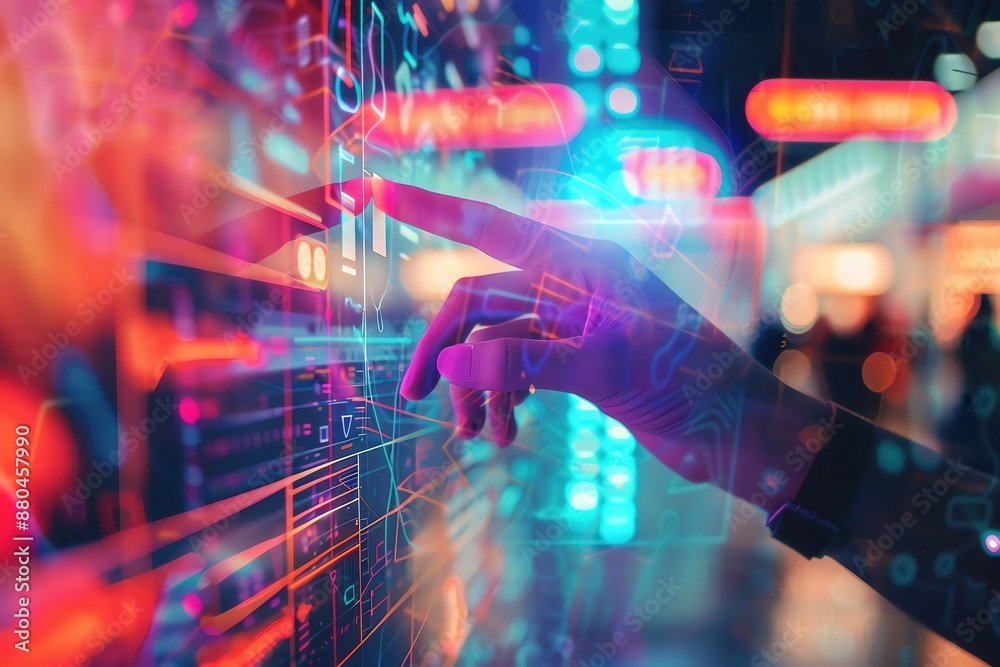 AI recommending personalized products on a digital screen, close up, tailored shopping, vibrant, blend mode, futuristic interface backdrop AI recommending personalized products on a digital screen, close up, tailored shopping, vibrant, blend mode, futuristic interface backdrop