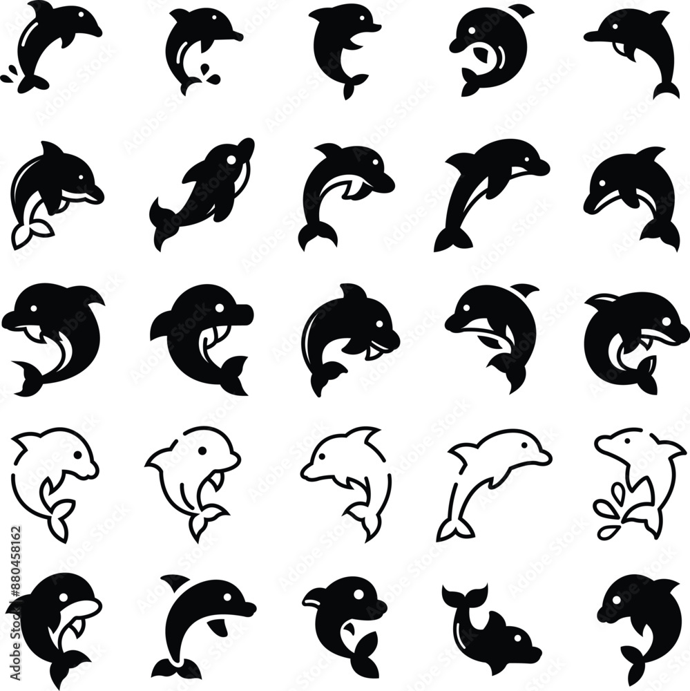 Fototapeta premium Dolphin Icon | Sea Animal Icons | Friendly Summer Vibes | Vacation Monogram | Whale | Original Illustration | Stencil and Cutfile | Digital Artwork | Clipart and Images