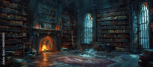A Cozy Fireplace in a Grand Library