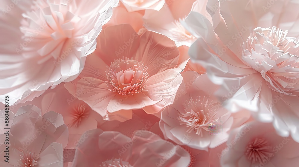Gentle blush pink with the shadow of paper cut flowers, soft and poetic Gentle blush pink with the shadow of paper cut flowers, soft and poetic