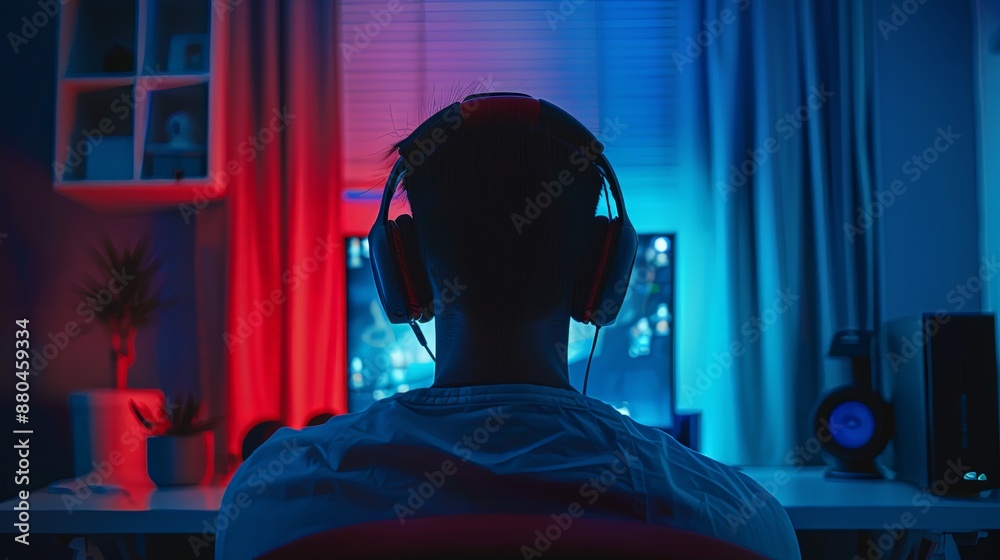 Intense Gaming Session in High-Tech Gamer Setup Intense Gaming Session in High-Tech Gamer Setup