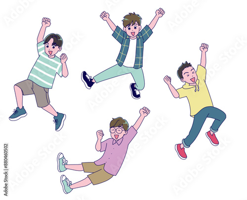 元気にジャンプする小学生男子
