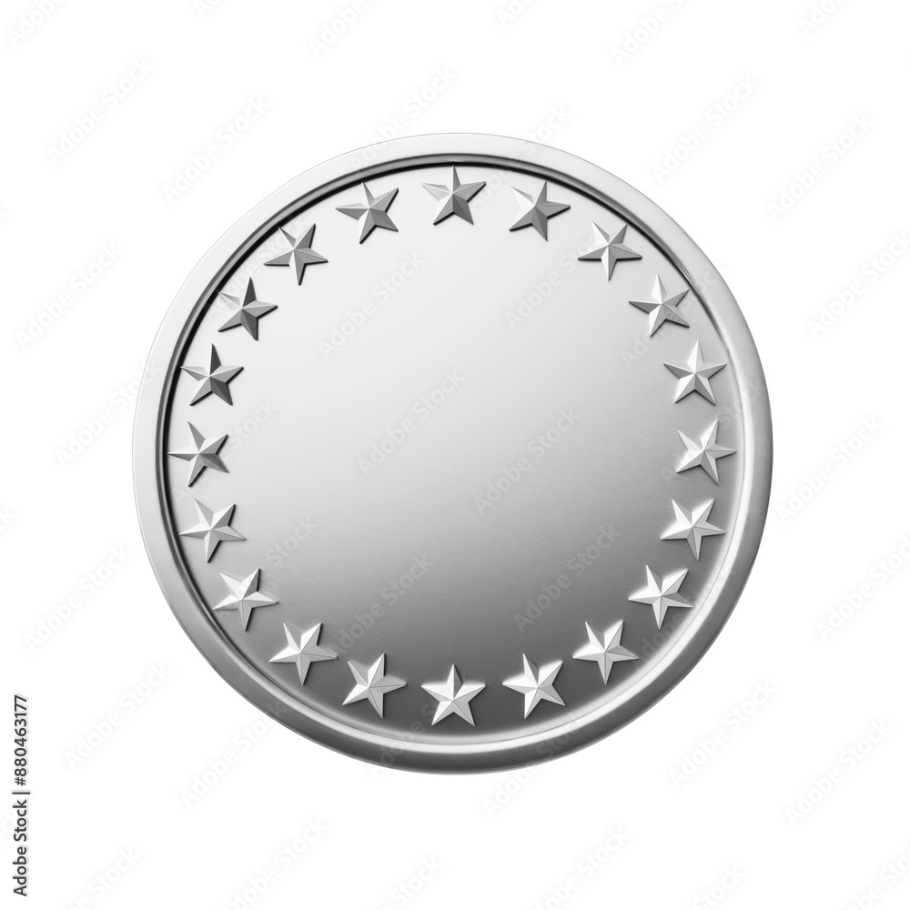 Blank silver award with scalloped edges and stars around the perimeter. Second place medal isolated Blank silver award with scalloped edges and stars around the perimeter. Second place medal isolated